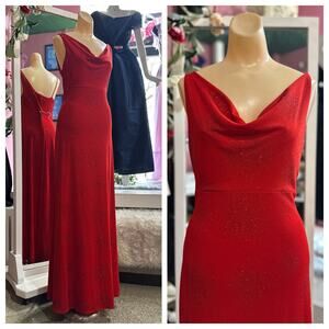 Vintage 90s Red Glitter Maxi Dress Prom Formal Evening Slinky Strappy M